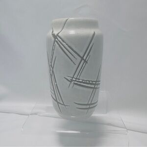 Vtg Scheurich W. Germany White Ceramic Decorative Vase with Gray Linear Accent